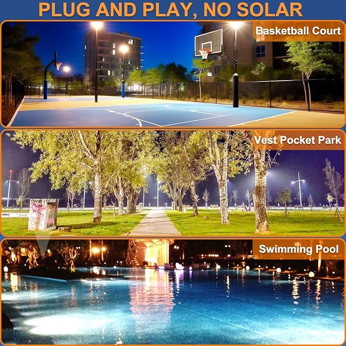 XXBSAZ 2 Pack 200W LED Flood Lights Outdoor, 25,000LM Plug-in Hardwire Work Light IP66 Waterproof - 6500K Daylight Bright for Yard, Garage, Stadium