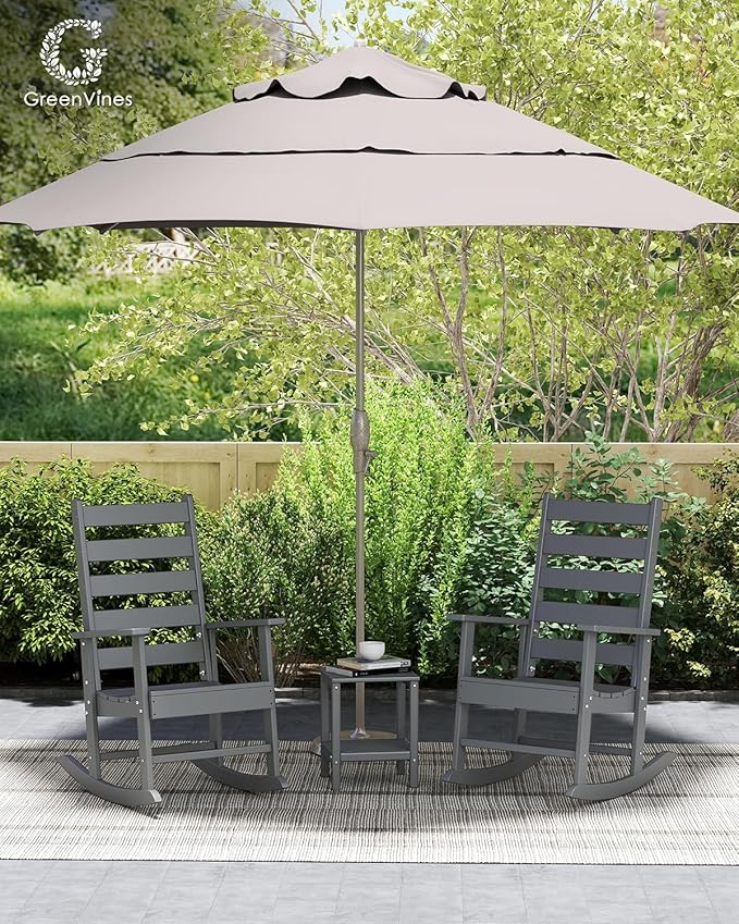 GREENVINES Outdoor-Rocking-Chairs-Set-of-4 | HDPE Plastic | Patio Rockers | Porch Rocker Chair | Shaker | Oversized | High Ladder Back | Big & Tall | PentaLuxe | Grey