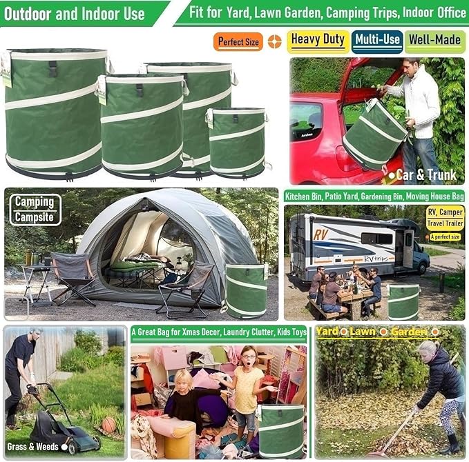 24-Gallon Collapsible Trash Can (19x21 in) Hard-Shell Bottom Yard Garden Bag for Leaf Bag,Yard Waste,Debris Bags,Recycling Bin,Pop-Up Trash Can,RV Camp Waste Bin,Laundry Hamper,Lawn Grass,Weeds Barrel