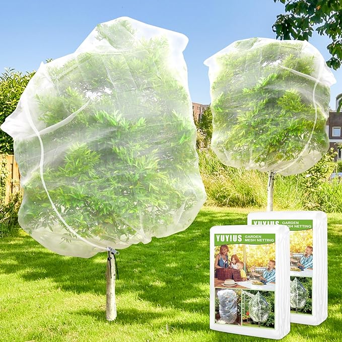 Fruit Tree Netting for Cicadas, 2Pcs 6.56x6.56 FT Plant Mesh Netting for Garden Protection with Zipper, Blueberry Bush Insect Netting Cover as Pest Barrier from Bird for Apple, Tomato