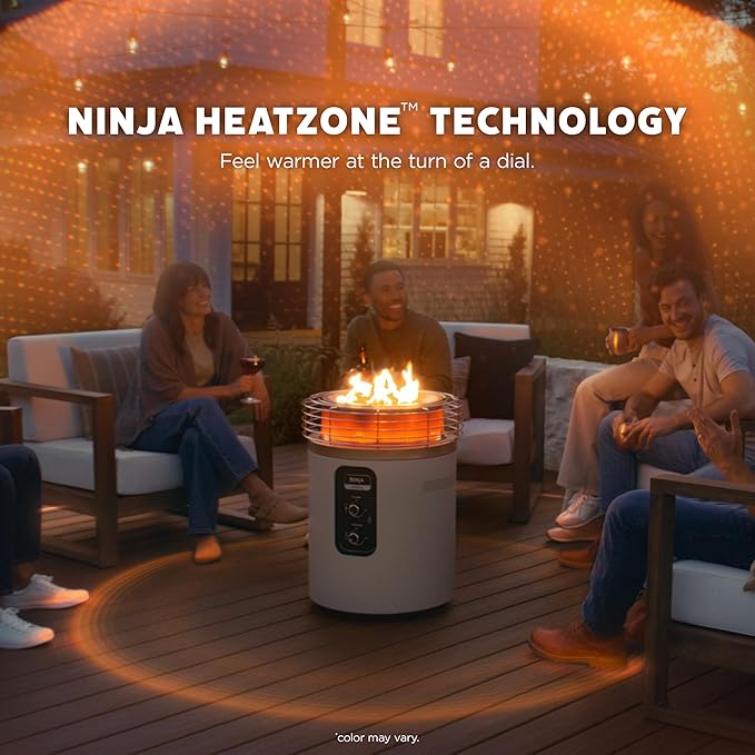 Ninja |Fireside360™ | Outdoor Heater & Fire Pit| 3 Modes: Flame, Heat, Flame & Heat| Portable for Patio, Deck, Camping, Beach | Easy Control Flames & Heat| Push to Start Ignition| Stone | OF101ST
