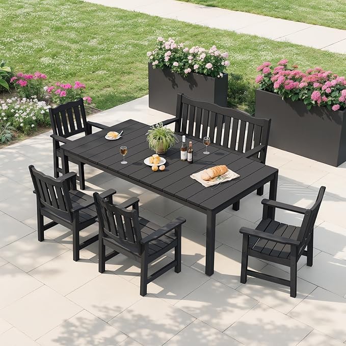 Stoog All-Weather 2-Person Outdoor Bench, 800 lbs Capacity HIPS Plastic Garden Bench for Patio, Backyard, Porch and Park, Never Fades & Rust-Proof, Black