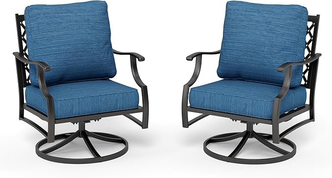 HERA'S HOUSE Outdoor Chairs Set of 2, 2 x Patio Chair with Pacific Blue Cushions, All Weather Outdoor Furniture for Lawn Garden Backyard Deck(Swivel Chairs)