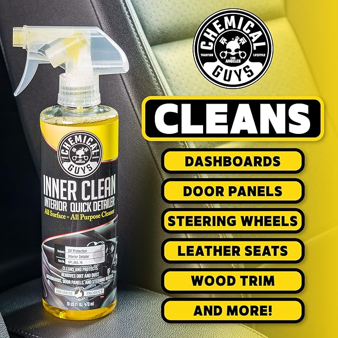 Chemical Guys InnerClean Interior Detailer with Pineapple Scent, Cleaner and Protectant for Dashboards, Doors, Seats and Surfaces, Non Greasy Interior Car Cleaner for Trucks, SUVs, RVs & Home, 16 oz