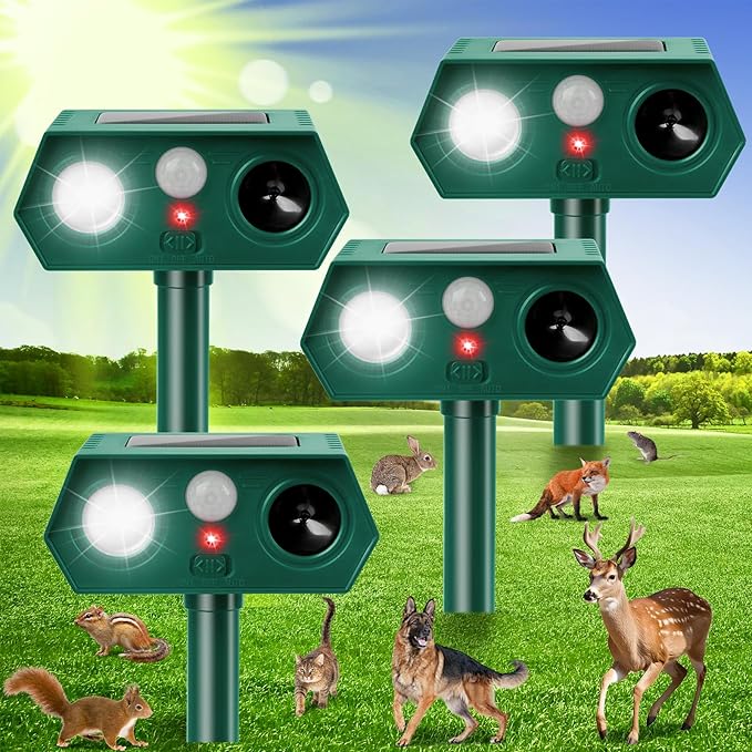 Ultrasonic Solar Animal Repellent Outdoor Deer Repellent Devices Motion Detection Waterproof Cat Squirrel Mouse Raccoon Dog Repellent Deterrent (4)