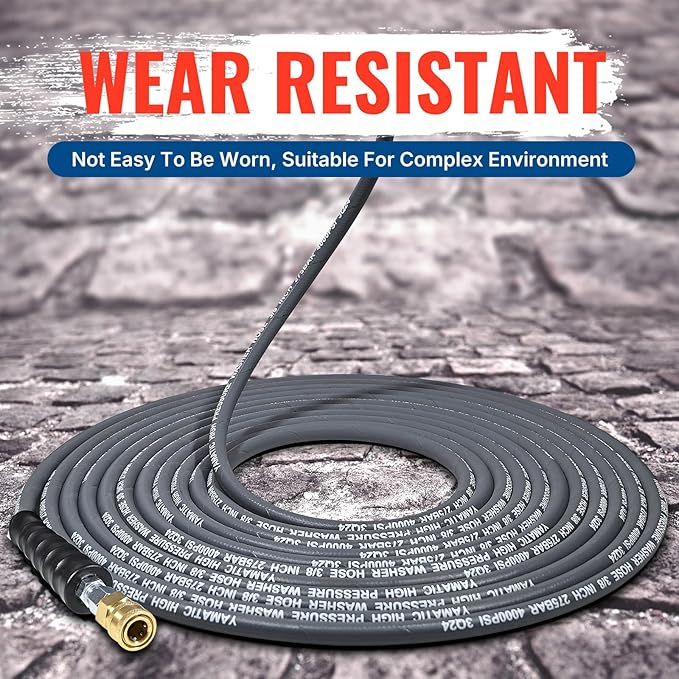 YAMATIC Pressure Washer Hose 50 FT, 5/16" Non-Marking Hot Water Use, 4000 PSI Steel Wire Braided Rubber Jacket – Replacement Power Washer Hose for Commercial Use