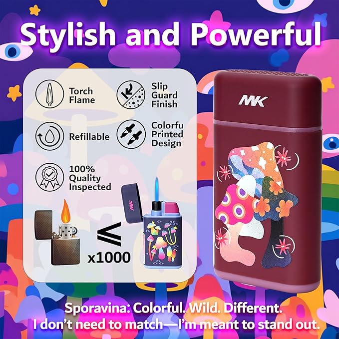 MK Lighter 5-Pack Torch Flame Pocket Lighters, Refillable and Multipurpose, Ideal for Candles, BBQ, Camping, and Everyday Use (Myco-Cosmo-5PC)