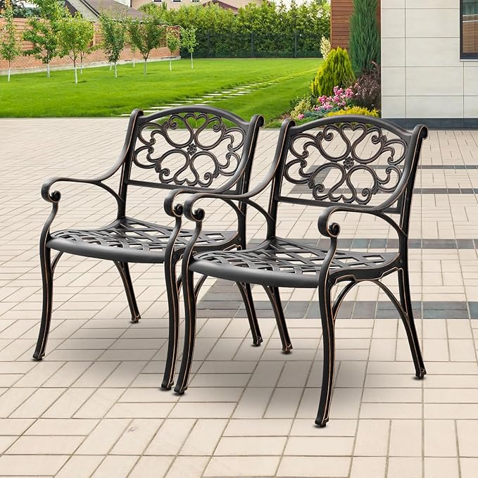 Bistro Patio Chairs Set of 4 Cast Aluminum Outdoor Bistro Chairs with Armrest,Patio Furniture Set Metal Outdoor Patio Dining Chairs for Backyard,Garden,Bronze