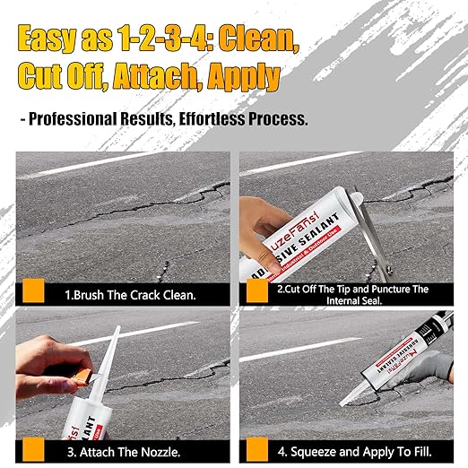 Cement Crack Filler, Flexible Self-Leveling Sealant, Concrete Crack Repair Sealant for Horizontal Surfaces, 10.1 fl. oz (4 Pack, Gray)