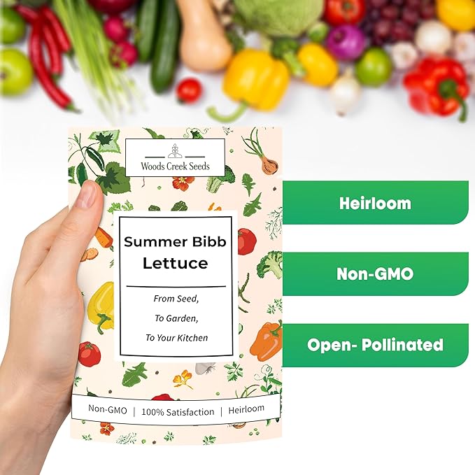 Woods Creek Seeds: Summer Bibb Heirloom Lettuce Seeds for Planting - Over 2,700 Non-GMO Seed Pack for Growing Indoors, Outdoors, or as Hydroponic Seeds - Beginner-Friendly Green Leaf Lettuce Seed
