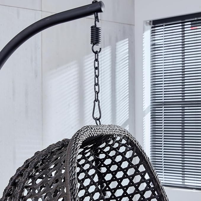 Egg Swing Chair Outdoor with Stand, Hanging Egg Rattan Basket Chair with Cushion and Pillow, Lounge Chair, Foldable Basket and Metal Stand for Porch, Patio, Bedroom, Balcony,Yard (Black)