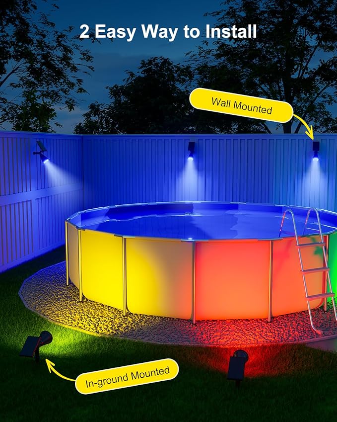 Christmas Color Change Solar Spotlights Outdoor Waterproof Led Landscape Spot Lights Uplighting for Xmas Tree, Wreath, Santa Claus, Elk Statue, Decorations, Ambient Lighting for House, Yard, Garden