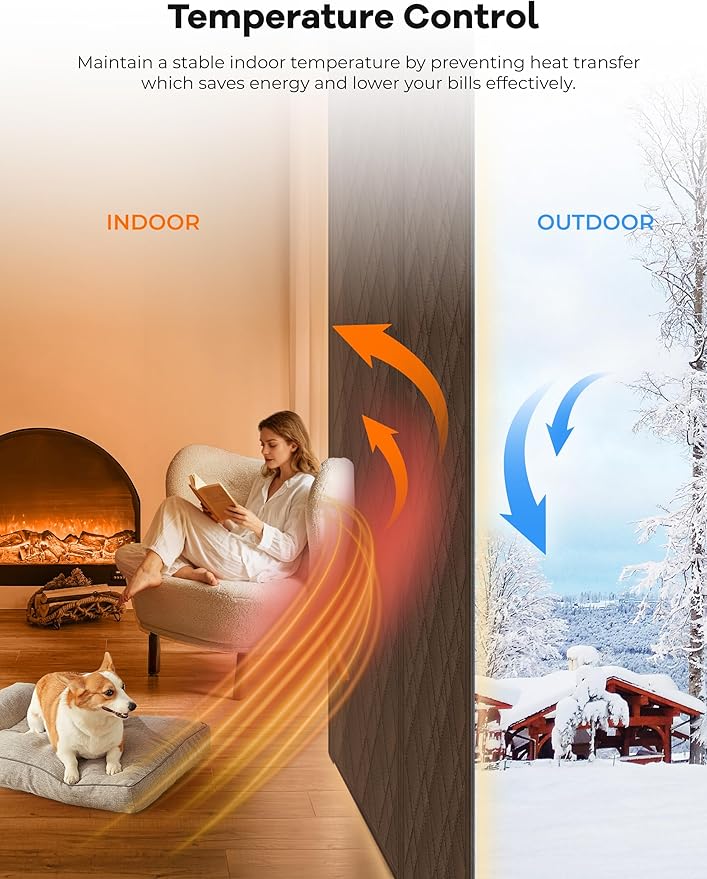 Magnetic Thermal Insulated Door Curtain, Fit Size up to 36 x 80 Inches, Thermal Door Curtain Filled with Thick Cotton to Keep Warm Winter, Doorway/Front/Back/Basement, Brown, Diamond