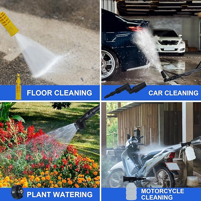 Cordless Pressure Washer 1450 PSI, Cordless Power Washer Gun, 2 4.0Ah Battery Power Washer, Handheld Portable Pressure Washer Battery with 6-in-1 Nozzel for Car/Floor/Fence/Sidewalk, Black