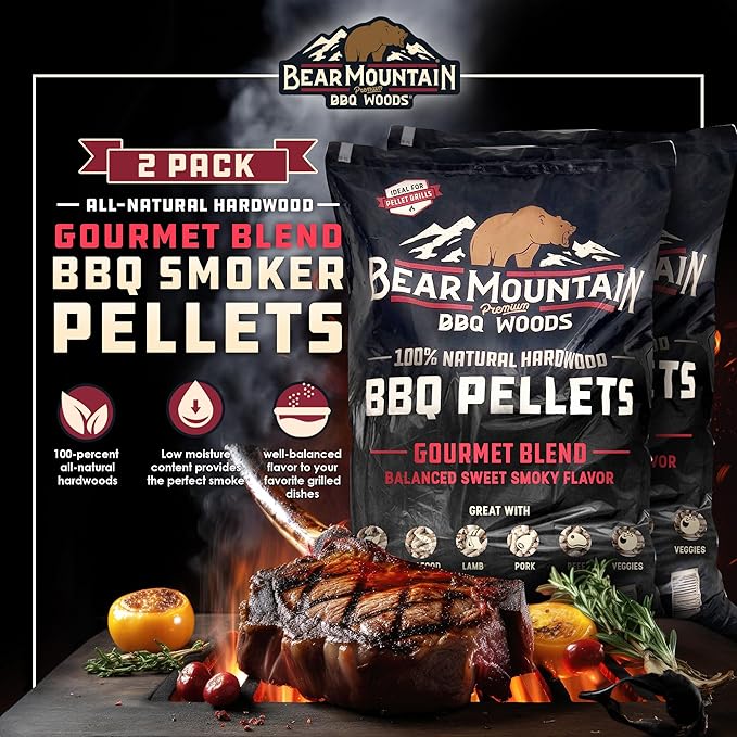 Bear Mountain 2-Pack Wood Pellets for Smoker, Grill & BBQ, 20 Lbs, Gourmet Blend - Premium Hardwood Barbecue Pellets for Indoor and Outdoor Grilling