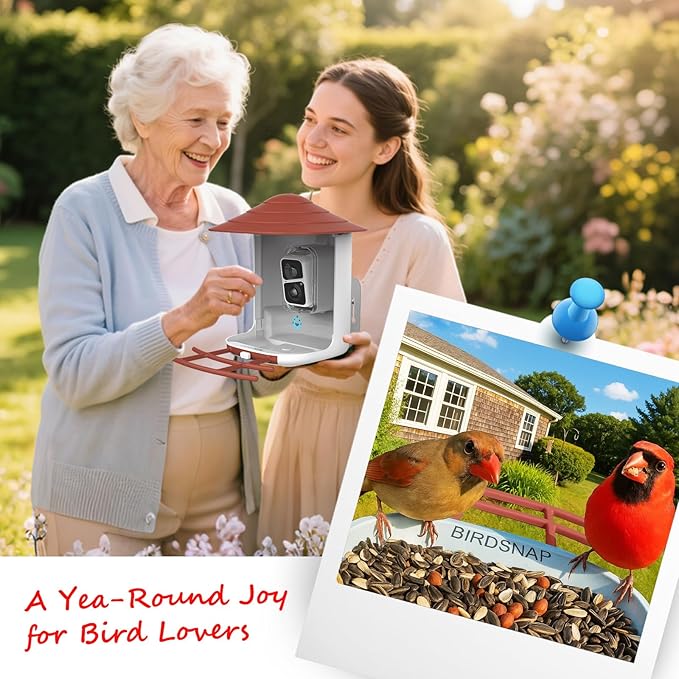 birdsnap® TUC Bird Feeder with Camera 2K HD, Solar Panel 32GB Card 4-in-1 Perch, 160°View Auto Detect & Notify AI Identify Video Bird Camera Wireless Outdoors Ideal Gift for Birds Lover