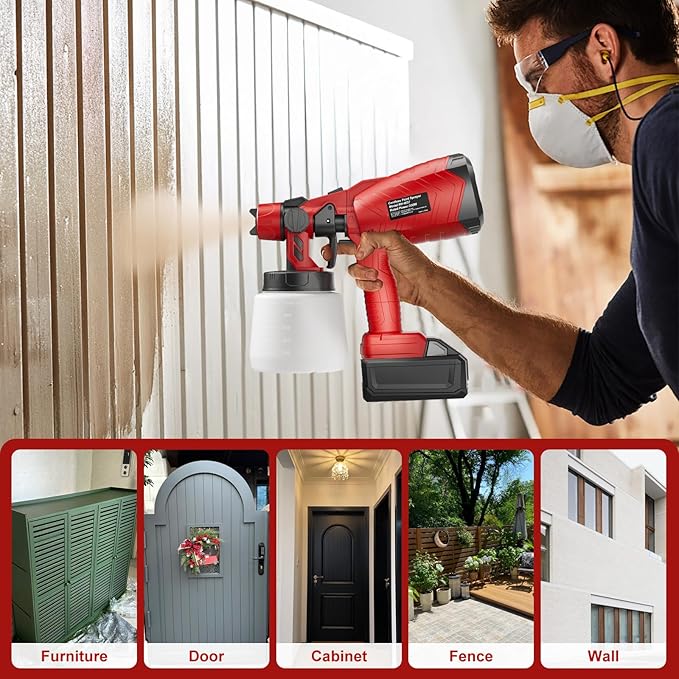 Paint Sprayer for Milwaukee 18V Battery, 200W HVLP Paint Sprayers, Cordless Spray Paint Gun with 2 Nozzles & 3 Spray Patterns, for House Paint, Furniture, Cabinets, Fence (Battery Not Included)