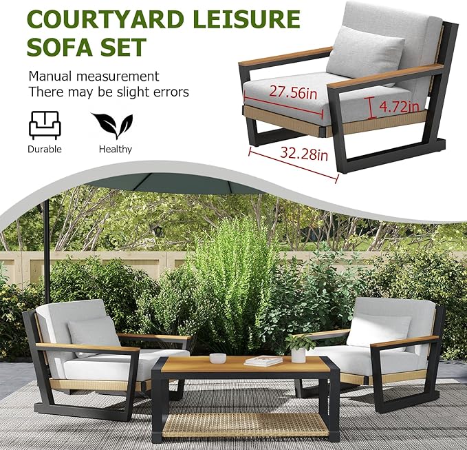 Aluminum Patio Sofa Set with PE Rope Weaving, 500lbs Capacity Outdoor Conversation Set, Waterproof UV-Resistant Cushions & Powder-Coated Frame, Modern Sectional for Poolside, Garden Yellow