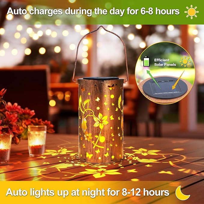 Christmas Gifts for Women, 4 Pack Solar Lanterns Outdoor Waterproof Hummingbirds Birthday Gifts for Women Mom Grandma Garden Decor Hanging LED Decorative Light for Patio Yard Lawn Gardening Gifts