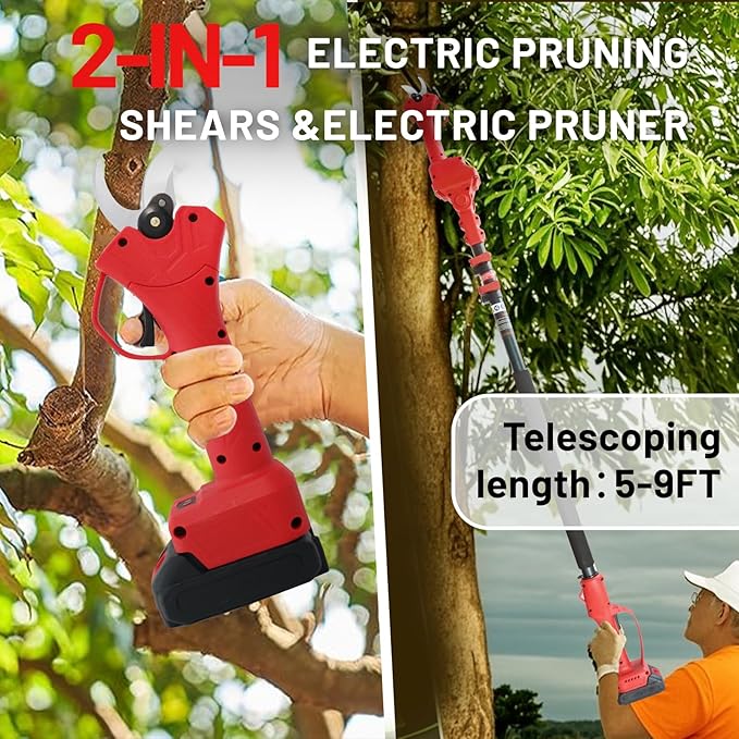 Brushless Electric Pruning Shears Cordless, Pole Pruners for Tree Trimming, Electric Tree pruner Cutter with 2*21V 4000mAH Batteries,15FT Telescoping Rod,1.2 Inch Cutting Diameter, with Replace Blade