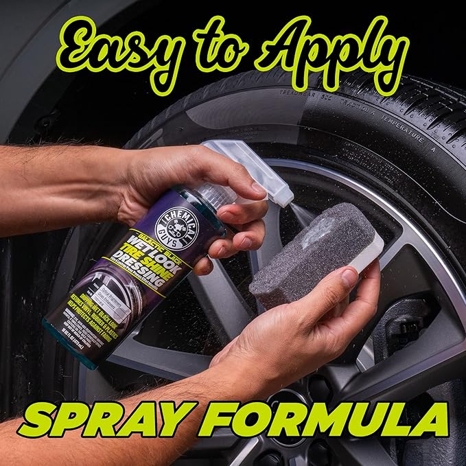Chemical Guys Galactic Black Wet Look Tire Shine Dressing – High Gloss Spray for Tires, Trim and Rubber – Restores Deep Black Shine and Protection for Cars, Trucks, Motorcycles and RVs, 16 oz