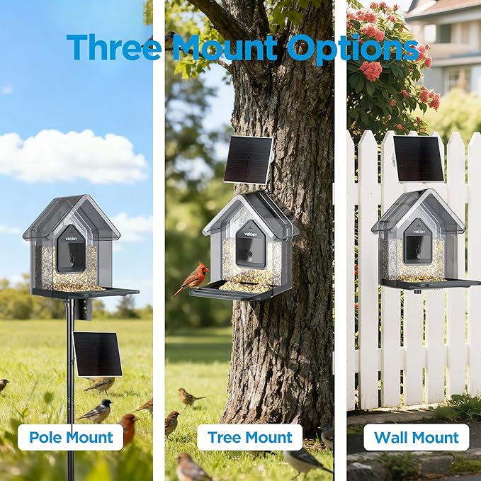 Smart Bird Feeder with Camera Solar Powered,4K Camera with UHD Video Live Stream,No Subscription,Identify 10,000+ Birds with AI,Instant Alerts,Elderly-Friendly,No Wi-Fi Needed,Gifts for Bird Lovers