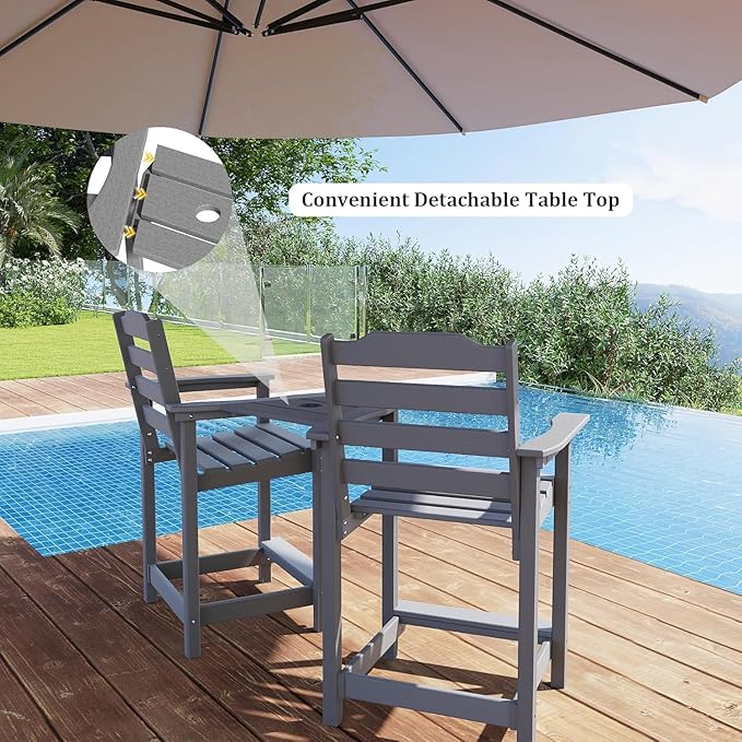 OTSUN Tall Adirondack Chair, Patio Chairs, HDPE Weather Resistant Outdoor Chairs for Garden, Backyard, Poolside, Capacity 300 LBS(4 PCS, Grey)
