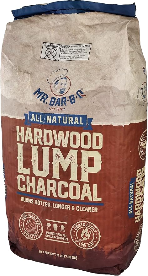 16 LB. All Natural Hardwood Lump Charcoal by Mr. Bar-B-Q - Premium Natural Charcoal for Grilling, BBQ, Smoking, Kamado & Kettle Grills - Burns Hotter & Longer - Smoky Flavor, Low Ash & Easy to Light