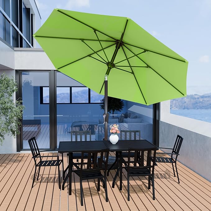 PatioKingdom 10FT Patio Umbrella with Push Button Tilt and Crank, Outdoor Market Umbrella with 8 Fiberglass Ribs, UV Protection Table Umbrella for Pool,Backyard,Garden,Deck(Apple Green, 10FT)