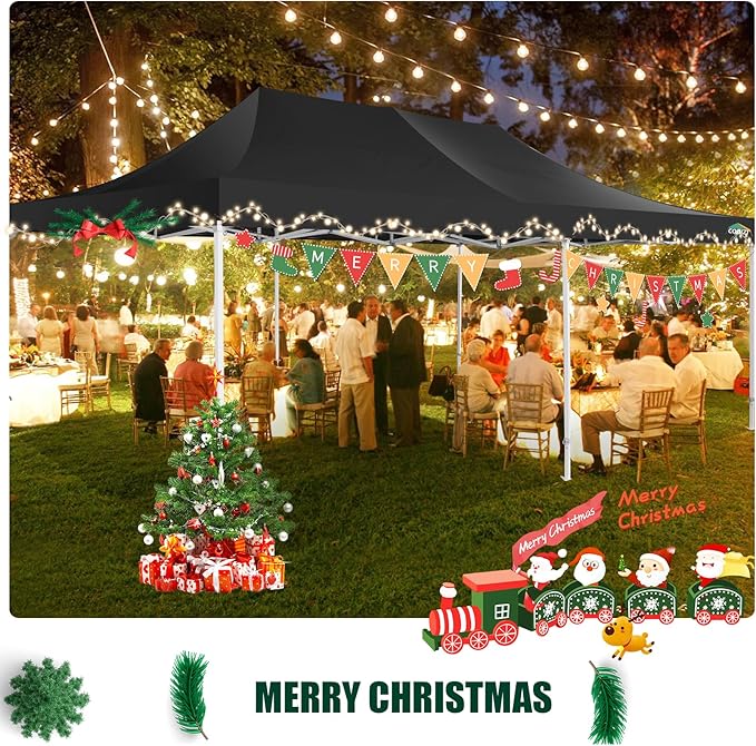 COBIZI 13x26 Heavy Duty Pop Up Canopy with 6 Sidewalls Party Tent Outdoor Wedding Large Event Tent with Roller Bag for Garden Lawn Waterproof UPF 50+ Ez Up, Black (Framework Upgraded)
