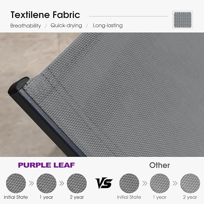 PURPLE LEAF Outdoor Chaise Lounge Chairs Set Recliner Aluminum Adjustable Chair with Wheels and Table for Poolside Beach Patio Reclining Sunbathing Lounger, Grey