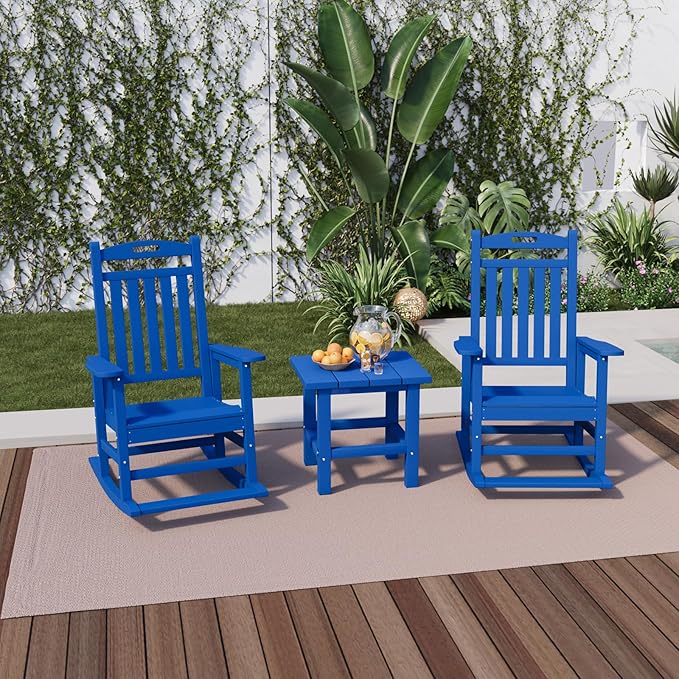 Outdoor Rocking Chair, HDPE Patio Rocking Chairs with Footboard, All Weather Porch Rockers Outdoor for Adult, Effortless Installation, Navy