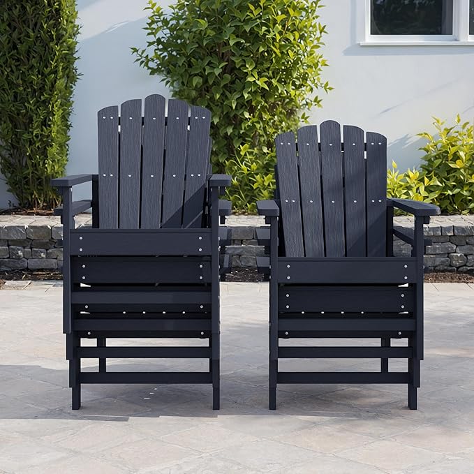 Stackable HDPE Adirondack Chairs Set of 2 – Durable, Weather-Resistant Outdoor Patio Seating, Low Maintenance Poly Lumber Chairs for Porch, Deck, Garden, Fire Pit (Blue)