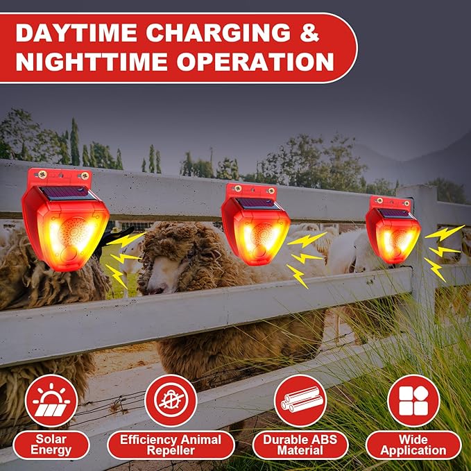 Qualirey 6 Pcs Night Solar Outdoor Motion Sensor Alarm, Nocturnal Animal Repeller Outdoor, 130dB Sound Alarm Siren, Loud Noisemaker 3 Modes for Deer Raccoon Chicken Coop Home Yard Farm Garden