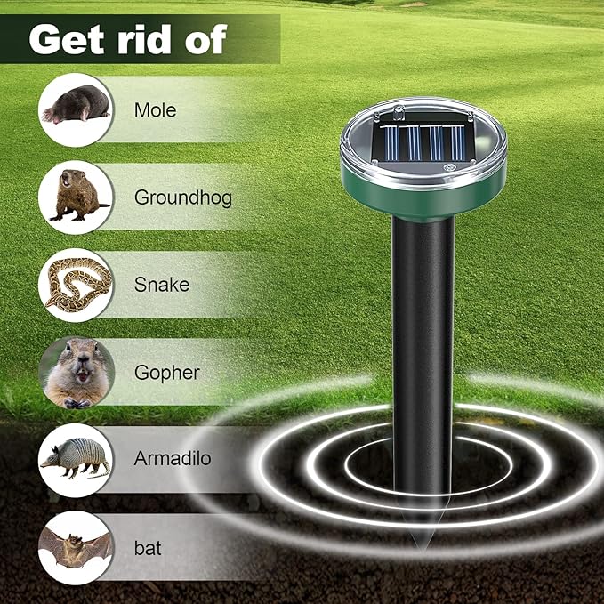 12Pack Snake Repellent for Yard, Solar Powered Ultrasonic Mole Repellent, Gopher Repeller Sonic Mole Deterrent Spikes, Snake Gopher Vole Repellent Outdoor for Lawn Garden & Yard