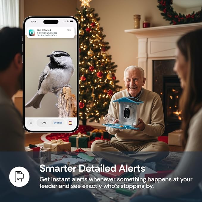 Luna Smart Bird Feeder with Camera, Enhanced AI Birds Species Identification, 2K HD Video, Instant Arrival Alerts, Solar Powered, Weatherproof Design for Birdwatching, Ideal Gift for Bird Lovers
