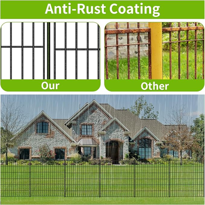 15 Panels No Dig Garden Fence, 32 in(H) X36.3 ft(L) Metal Fence Panels, Thickened Rustproof Garden Fencing, Animal Barrier Fence for Dogs, Rabbits, and Patio