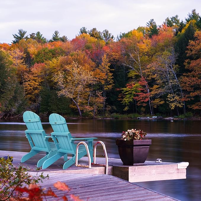 Folding Adirondack Chairs Set of 2, All Weather Resistant Plastic Chairs with Cup Holder, Fold or Unfold Easily in 1 Second, Outdoor Chairs for Patio, Garden, Backyard Deck, Lawn Fire Pit(Lake Blue)