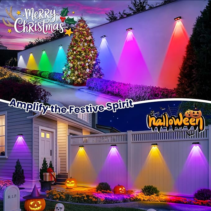 Solar Fence Lights Outdoor,50 LM 11 Modes & 9 Colors Solar Lights with Brighter LED Focus Lens Waterproof IP65 for Wall Backyard Deck Patio Porch Step Railings Pool Decor（12 Pack）
