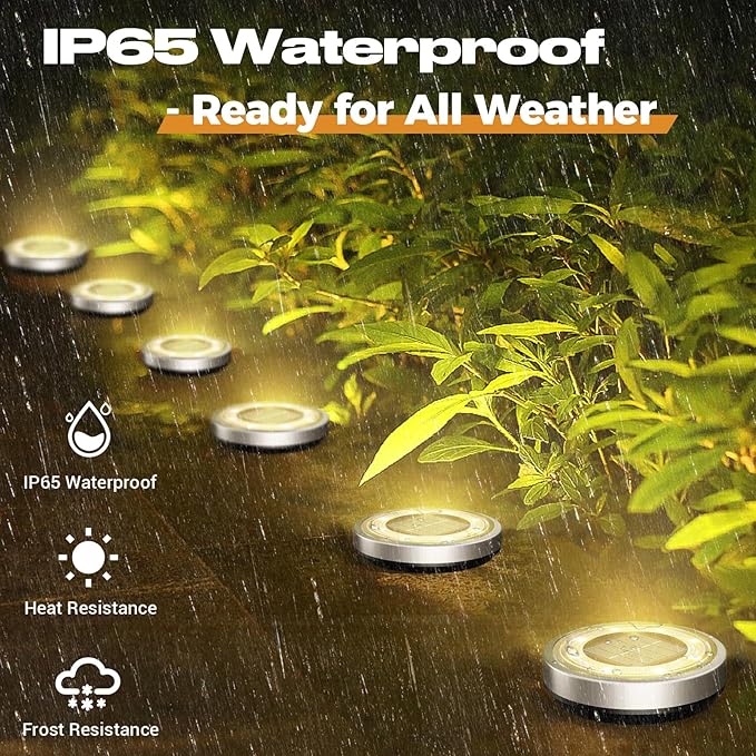 Solar Ground Lights,24 Pack Flat Solar Light Outdoor Waterproof, Bright LED Solar Disc Lights, 3000K Warm White Landscape Lighting for Outside Yard Garden Pathway Driveway Lawn