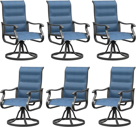 UDPATIO Patio Swivel Dining Chairs Set of 6, Outdoor Dining Chairs High Back with Padded All Weather Breathable Textilene, Metal Rocking Frame for Lawn Garden Backyard, Navy