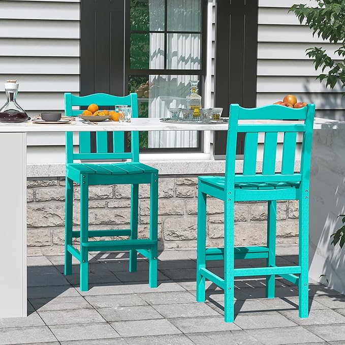 nalone Outdoor Bar Stool, HDPE Tall Adirondack Chair Bar Chair, Weather Resistance Bar Height Chairs for Balcony, Garden, Yard, Backyard (Aruba, Bar Chair)