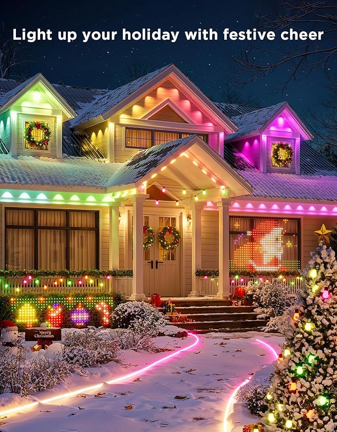 Govee Permanent Outdoor Lights 2, 150ft RGBIC Outdoor Lights with 108 LED Lights, IP67 Waterproof, 100 Scene Modes with 40lm White for Outdoor Decorations, Works with Alexa, Google Assistant, Black