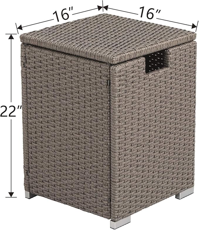 COSIEST Outdoor Hideaway Wicker Grey Tank Table for Gas Fire Pits, Hides Standard 20 Gallon 16-inch Propane Tank Cover