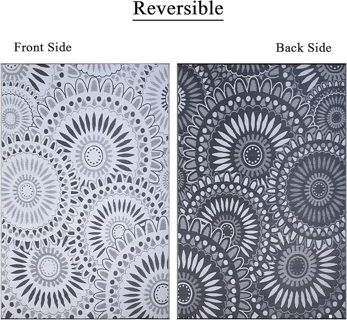 Reversible Outdoor/Indoor Plastic Straw Rugs Waterproof Portable Mat Easy to Clean Outdoor Patio Mat,Perfect for Garden, Patio, Picnic, Decking-（Grey,8x10Ft）