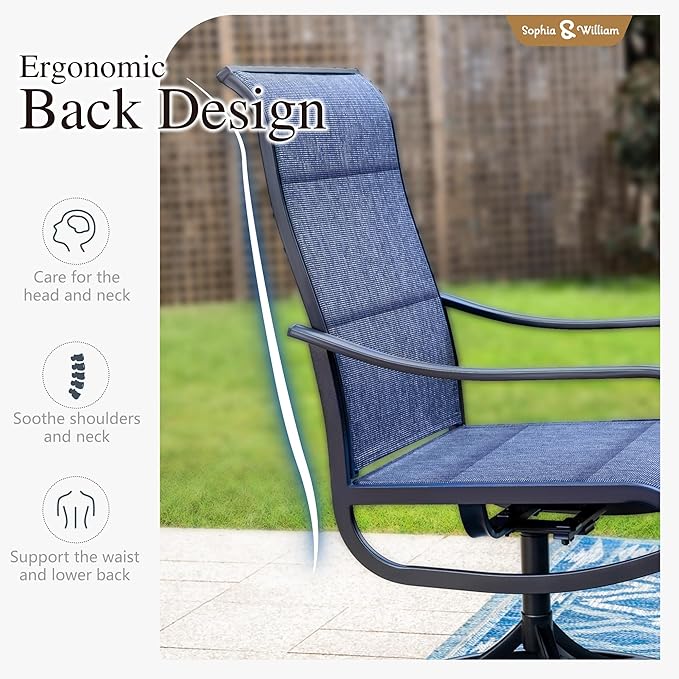 Sophia & William Outdoor Patio Chairs Set of 6, Swivel Patio Chair with Padded Textilene and Black Metal Frame, Good for Lawn Yard Garden All Weather (Blue)