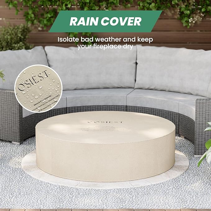 COSIEST 42 inch Outdoor Propane Fire Pit Coffee Table w Concrete Round Base Patio Heater, Certified, 50,000 BTU Stainless Steel Burner, Free Lava Rocks, Rain Cover, Wind Guard, Tank Cover, Gray