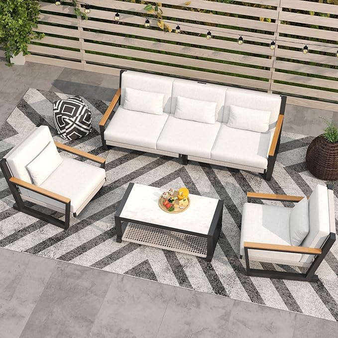 Aluminum Patio Sofa Set with PE Rope Weaving, 500lbs Capacity Outdoor Conversation Set, Waterproof UV-Resistant Cushions & Powder-Coated Frame, Modern Sectional for Poolside, Garden Grey