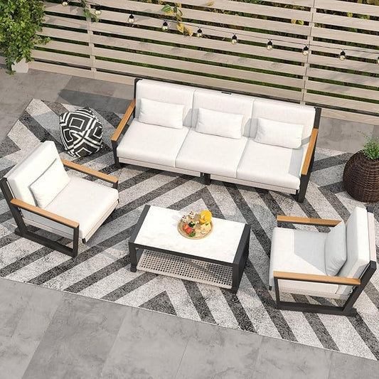 Aluminum Patio Sofa Set with PE Rope Weaving, 500lbs Capacity Outdoor Conversation Set, Waterproof UV-Resistant Cushions & Powder-Coated Frame, Modern Sectional for Poolside, Garden Grey