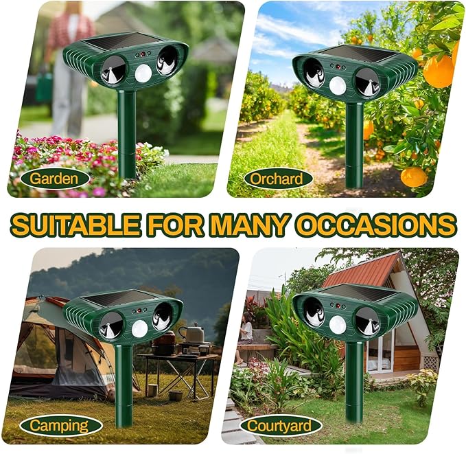 4 Pack Animal Repellent Ultrasonic Deer Repellent Cat Repellent Outdoor Solar with Motion Sensor Animal Deer Cat Deterrent to Repel Squirrel Rabbit Repellent for Yard Garden